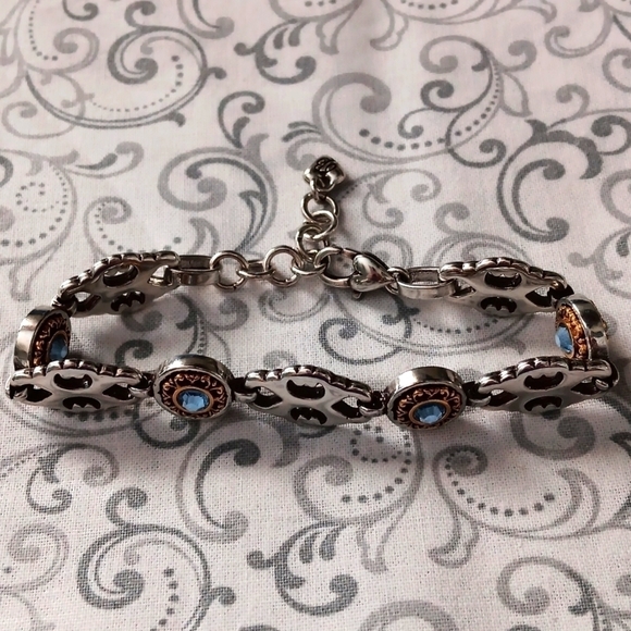 Brighton Gossamer Blue Crystal Gold Silver Plate Bracelet - Picture 1 of 6